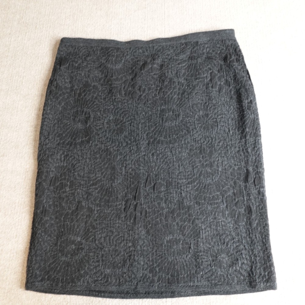 Eileen Fisher Womens Skirt XL Black Jacquard Floral Pencil Pull On