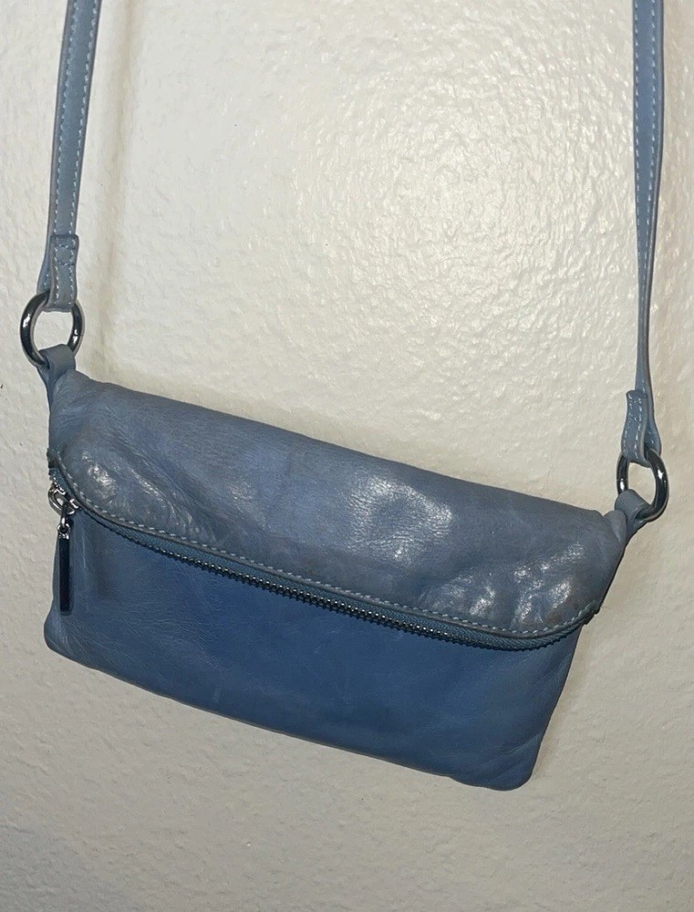 Hobo The Original Blue Leather Crossbody Purse Clutch Wallet Bag Vintage