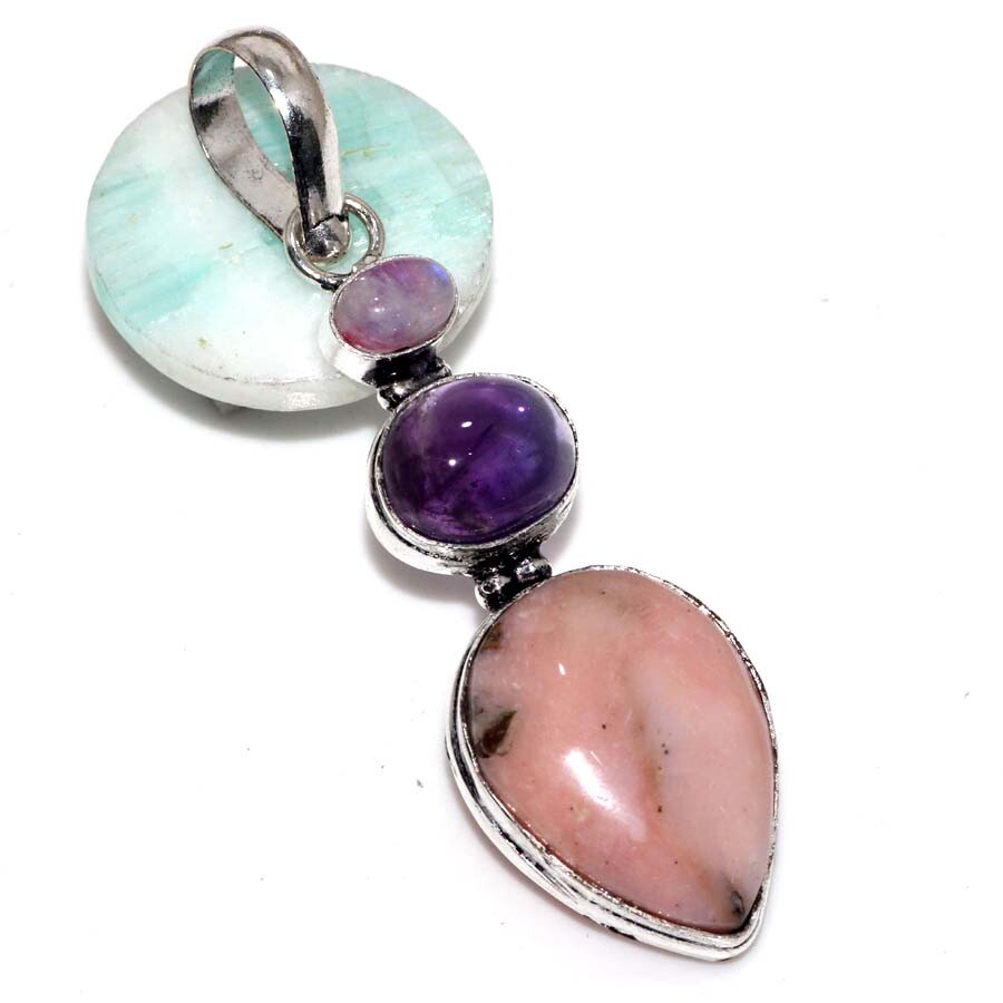 Peruvian Pink Opal Amethyst Jewellery Pendant Handmade Gemstone Size 2.4