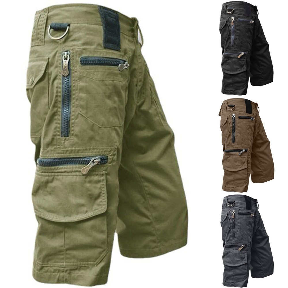 Men's Summer Capris Loose Straight Tube Casual Multi Pocket Cotton Work Shorts