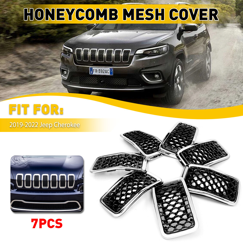 Fits Jeep Cherokee 19-22 Chrome Black Front Mesh Grille Insert Frame Accessories