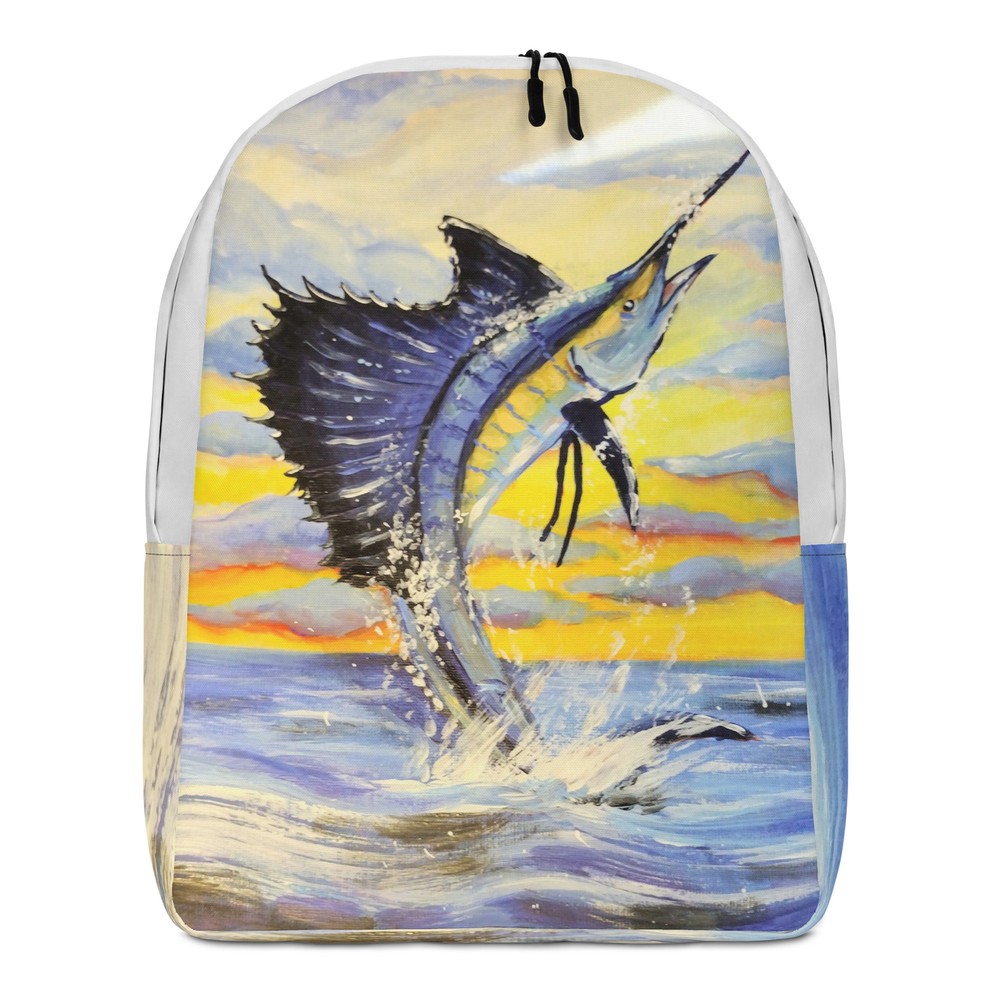 Minimalist Blue Marlin Backpack School Kids Teens Boating Adults Fish Salt Water