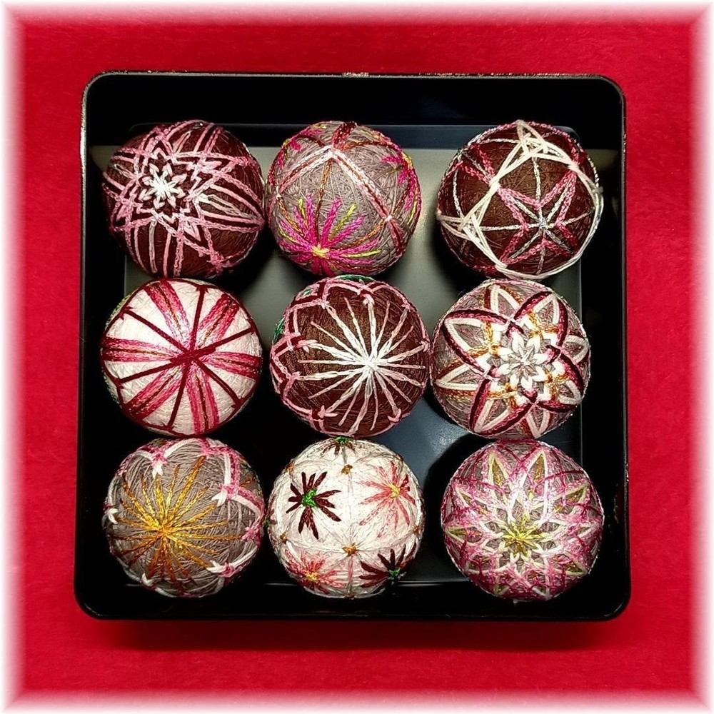 Japanese traditional TEMARI handball thread decorated 9 balls w/ box φ1.6