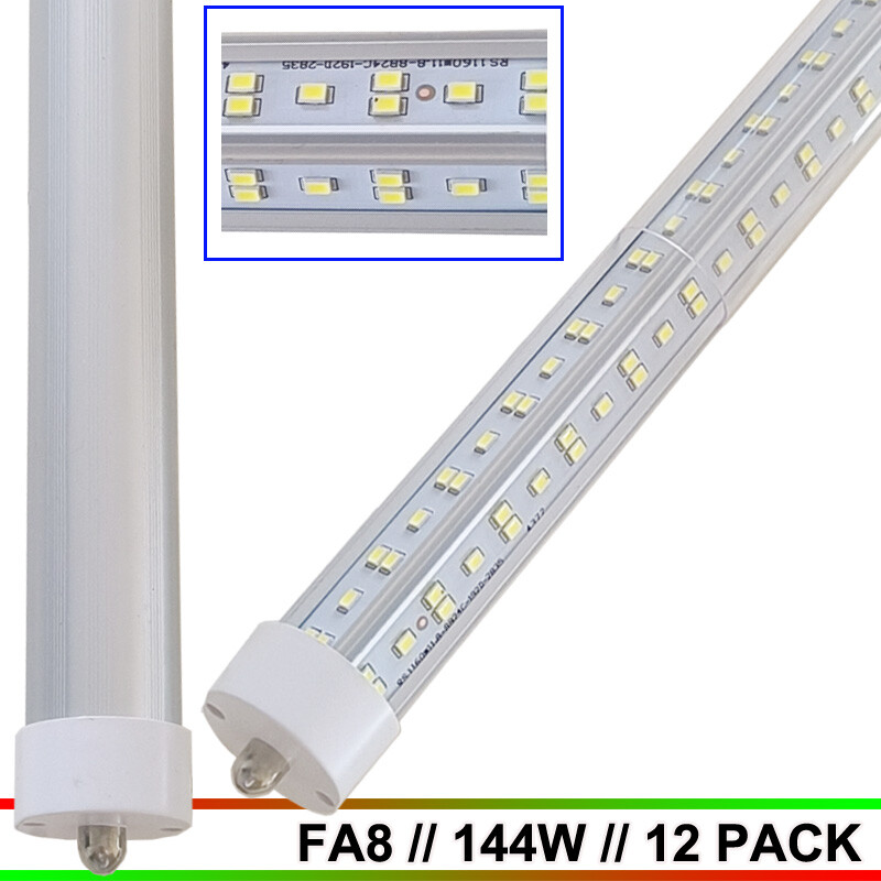 8FT 144W T8 LED Shop Light Bulb 18000LM Single Pin FA8 8FOOT