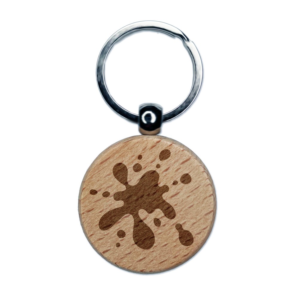 Paint Ink Blood Spatter Splat Drip Engraved Wood Round Keychain Tag Charm
