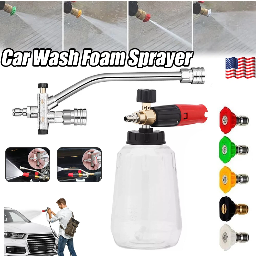 High-Pressure Foam Cannon with Dual Nozzle & 5 Spray Tips for Power Washers  