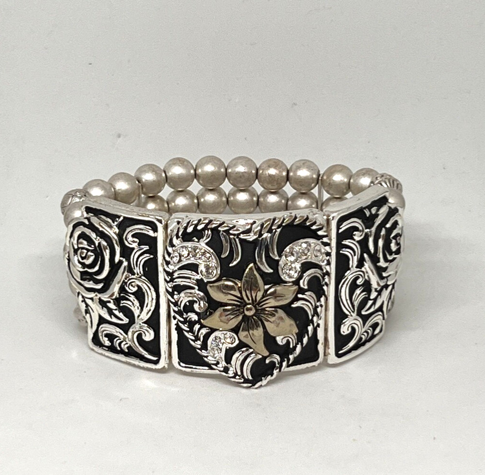 Heart Floral Faux Pearl Four Strand Stretch Bracelet Fashion Jewelry