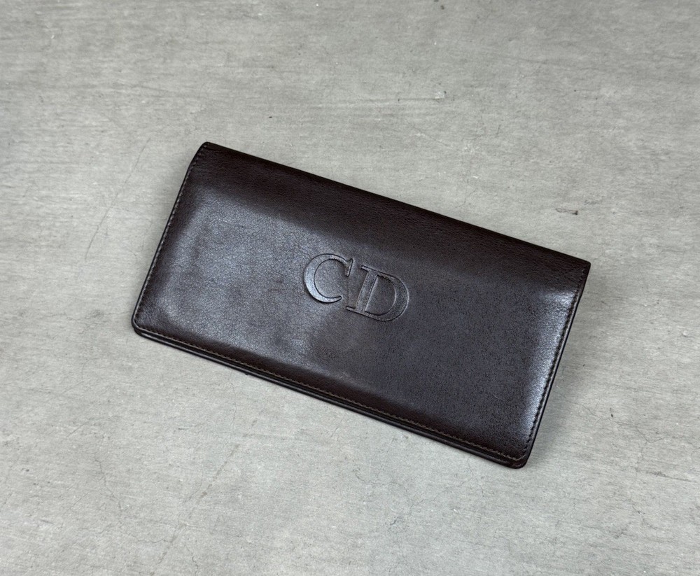 Vintage 90s Christian Dior CD Logo Brown Leather Bifold Wallet