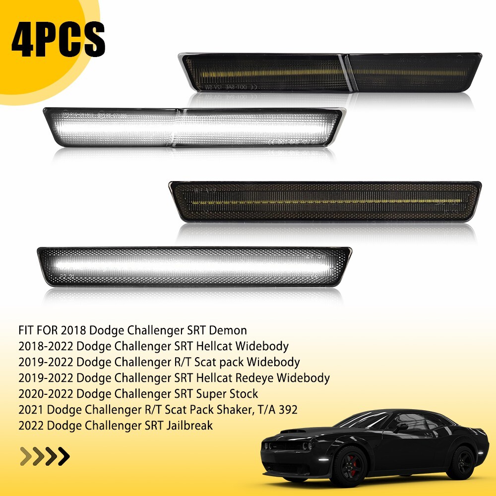 For Dodge Challenger Smoked Front Lens Side Marker Light Assembly Rear LED Lamp