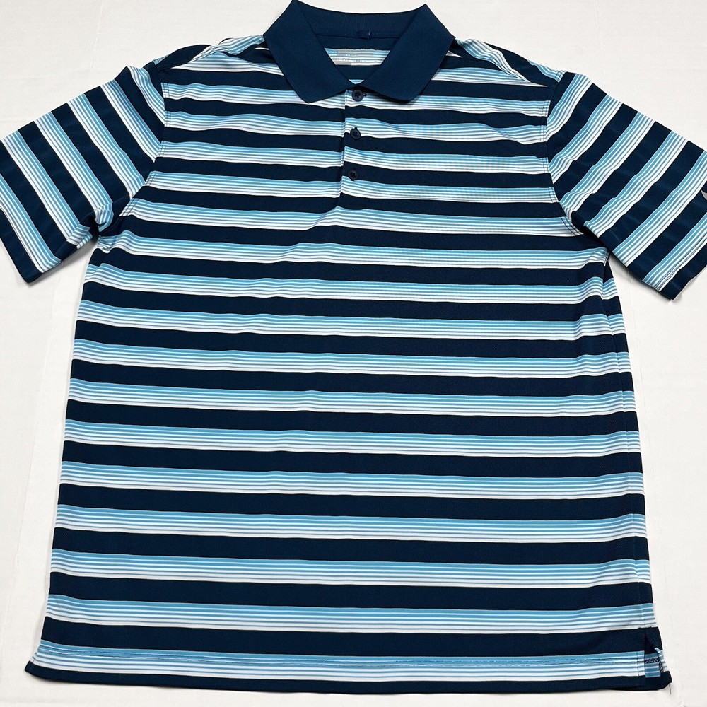 Nike Tour Performance Dri-Fit Golf Polo Shirt Men Medium Blue Striped Swoosh