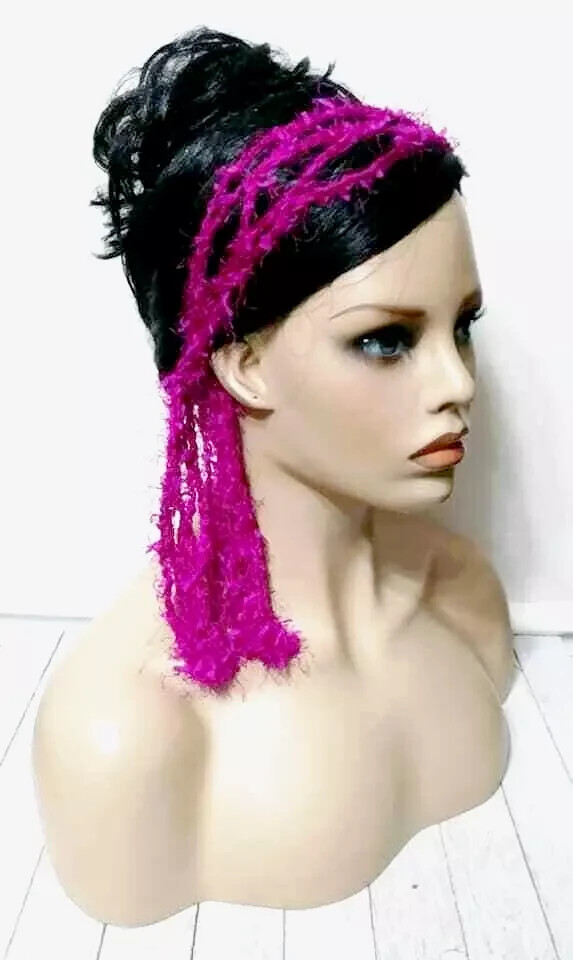 Handmade crochet boho gypsy headband scarf tie wrap in hot pink USA made