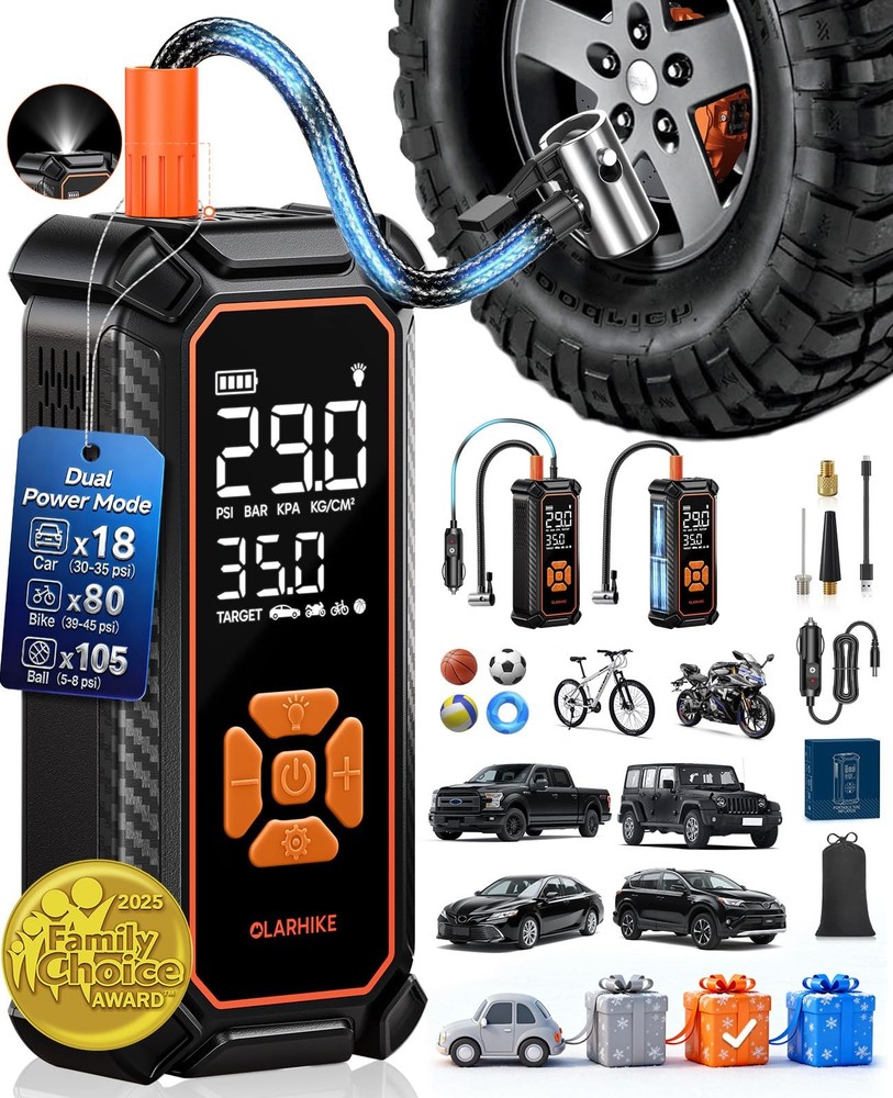 Cordless Tire Inflator Portable Air Compressor, 150PSI Dual Power - 6000mAh &...