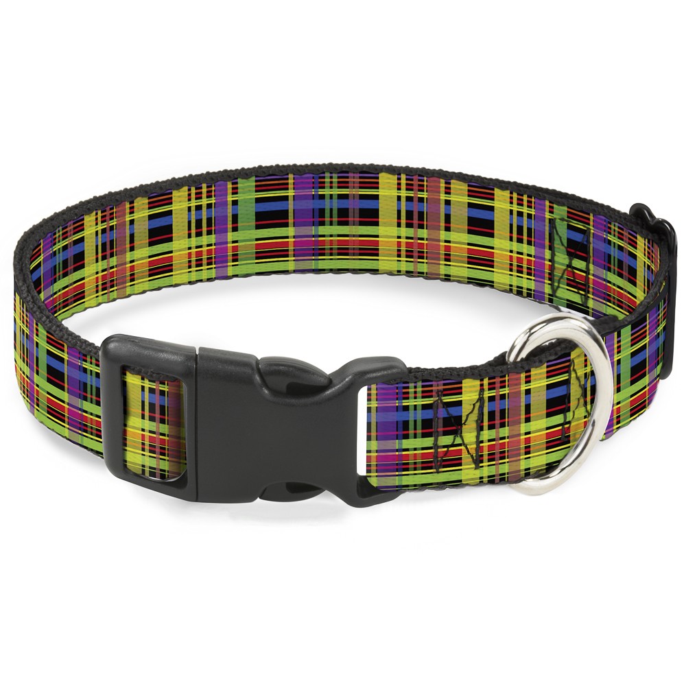 Plastic Clip Collar Plaid Black/Multi Neon NARROW-Medium 8.5-12
