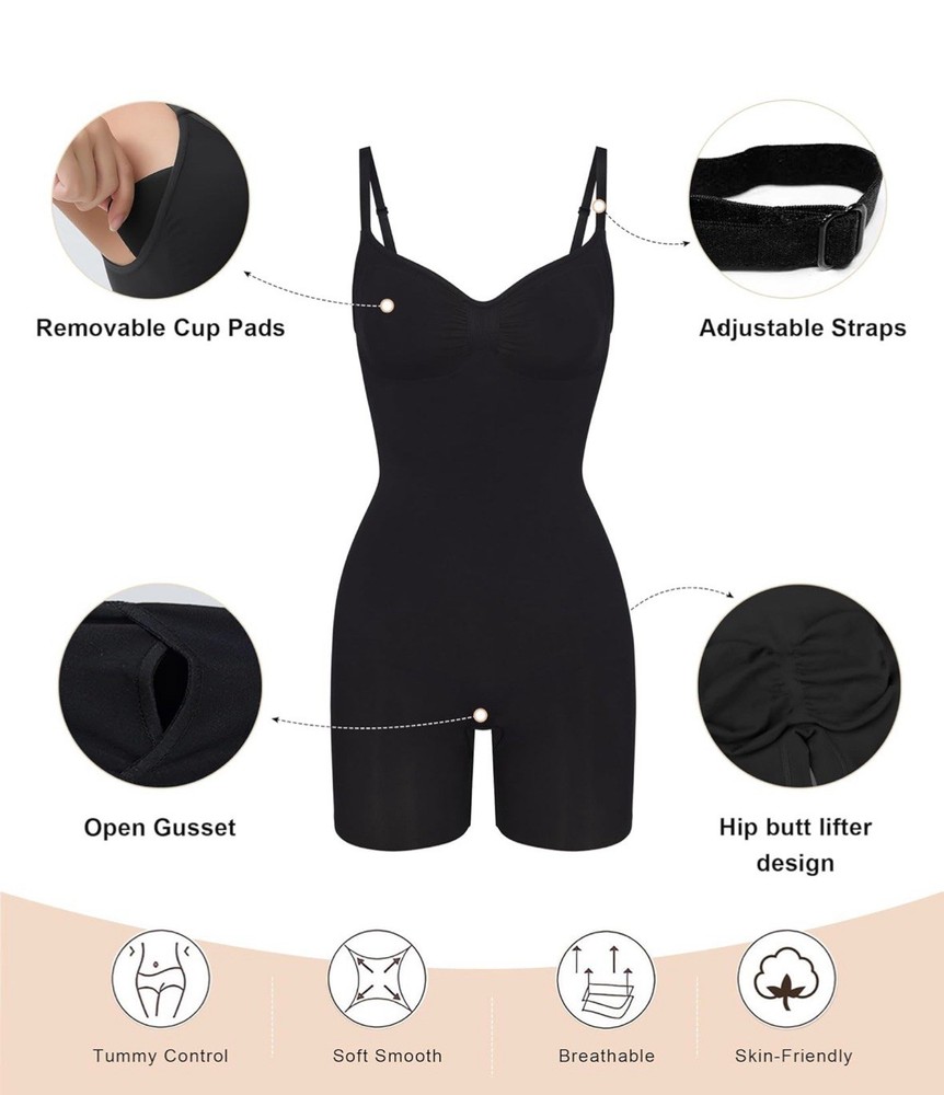 SHAPERX Women's Shapewear Tummy Control Bodysuit Black, Size 2XL/3XL