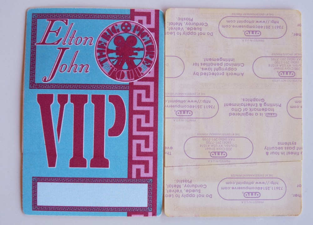 Elton John Big Picture 1998 Concert Tour Blue VIP Backstage Pass D23