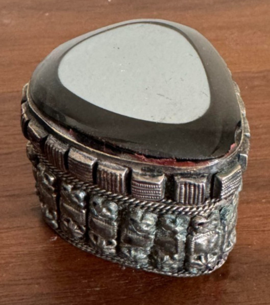 Vintage India Pewter Trinket Box Heart Shape Glass Lid Mini Jewelry Box