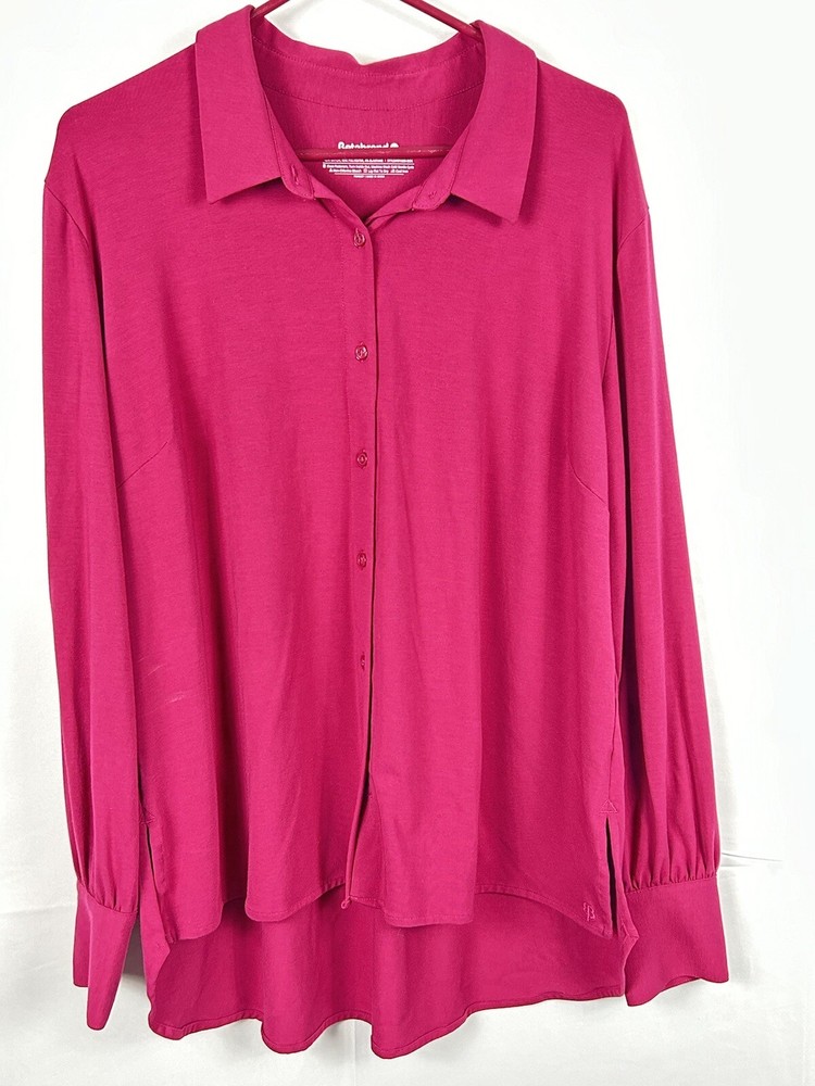 Betabrand  Tunic Top Size XXL Pink Long Sleeve Button Front Knit Collared