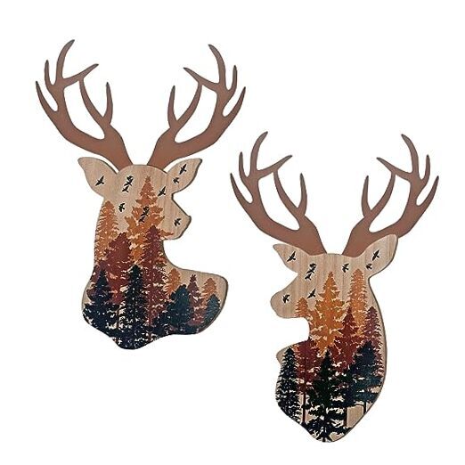 Rustic Cabin Wall Decor with Deerhead for Forest and Mountain Themes