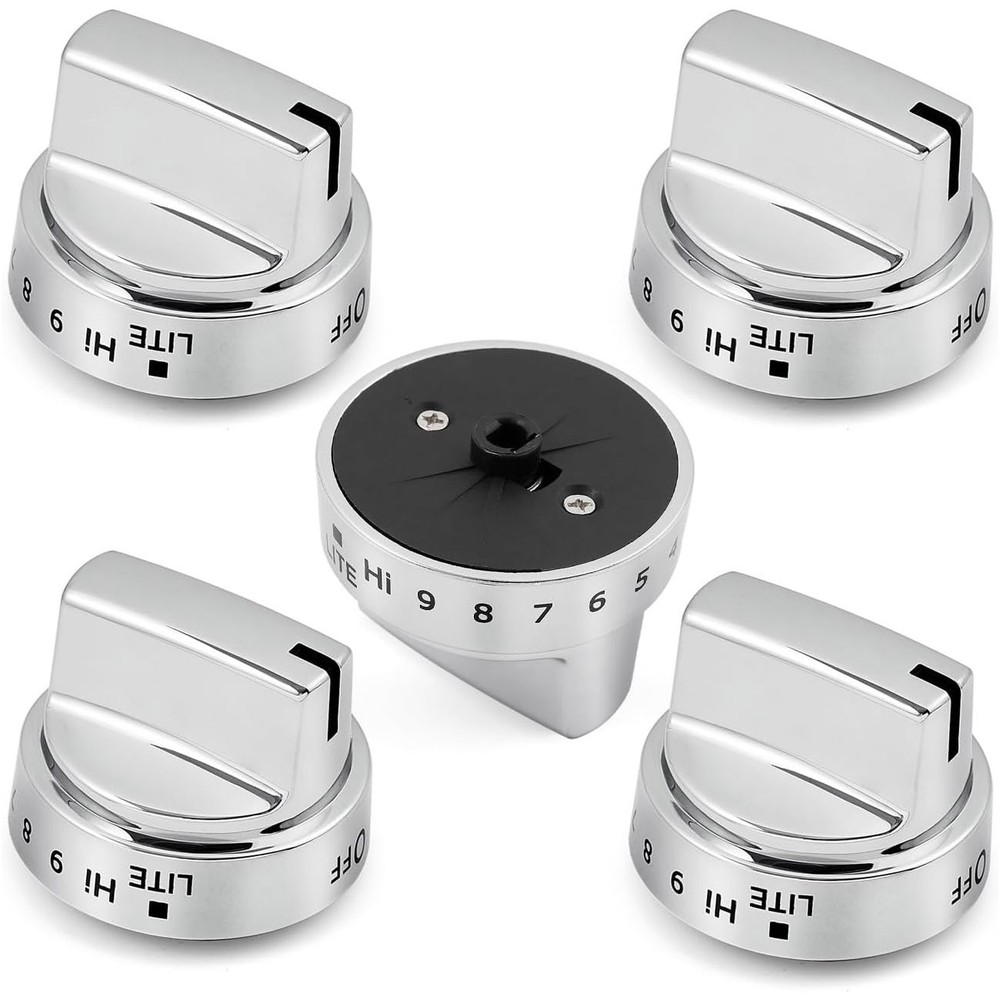 5 Pack Stainless Steel Look Control Knob Kits For GE Gas Range Stove WB03X24818