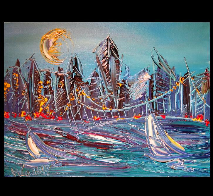 LANDSCAPE CITY Original Oil PAINTING    Abstract Modern CANVAS   ERW789RE4