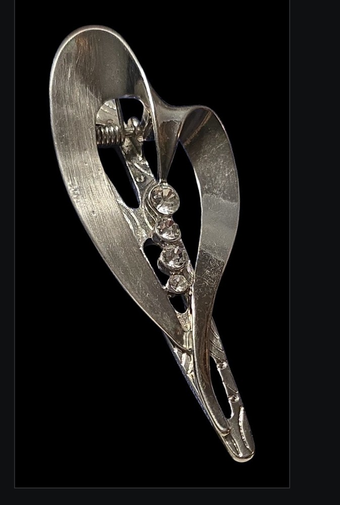 Silvertone Art Deco Crystal Rhinestone Hair Clip 3.5 Inch Glamorous Statement Piece