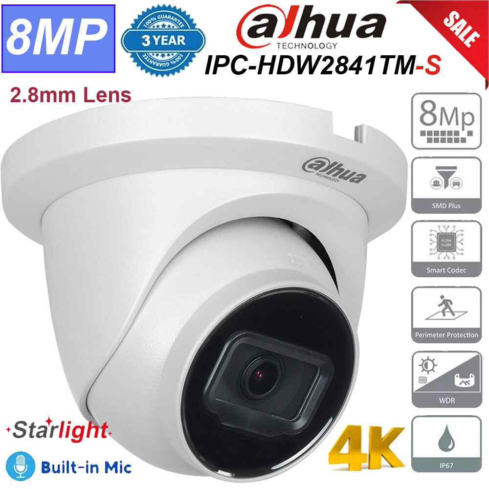 Dahua Wizsense 8MP Starlight Security IP Camera POE 4K Dome MIC IPC-HDW2841TM-S