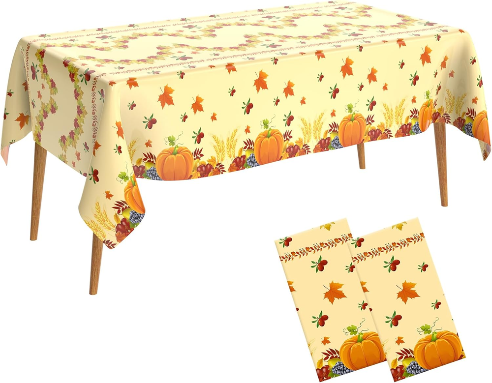 Thanksgiving Tablecloth Disposable Rectangle 2 Pack Plastic Fall Tablecloth Autu