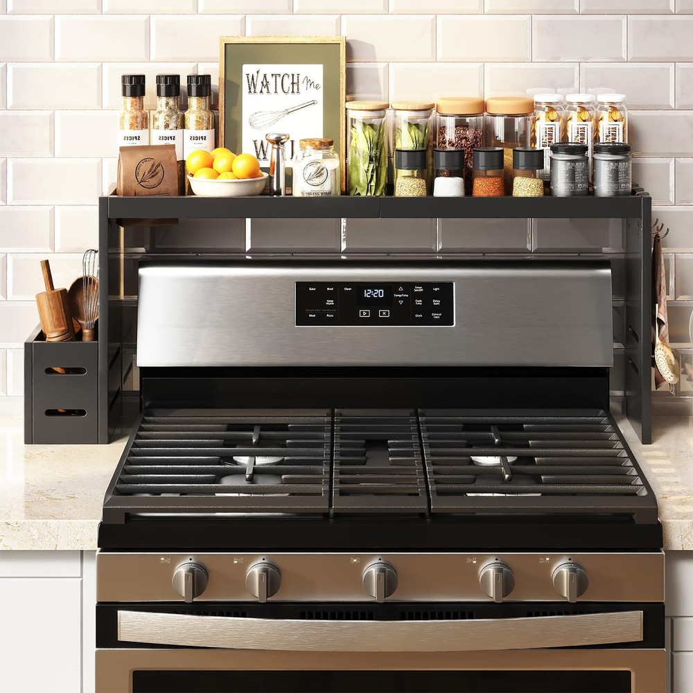 Bamboo Stove Shelf, Spice Shelf for Kitchen Stove, 31in Over the Stove Shelf,...