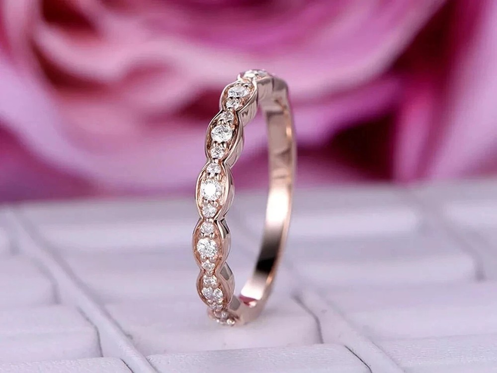 1Ct Round Cut Simulated Diamond Eternity Wedding Band Ring 14k Rose Gold Plated