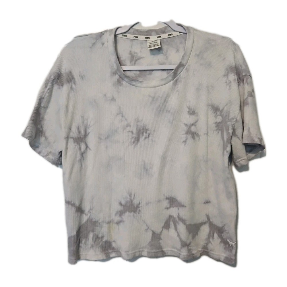 PINK Victoria Secret Cropped Shirt Womens Small Oversized Acid Washed