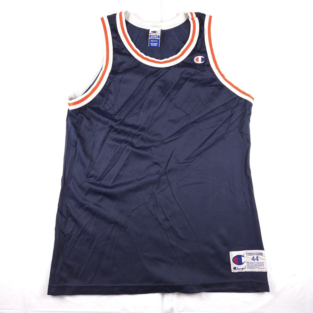 90s Vintage Champion Blank Jersey Navy Blue & Orange Size 44
