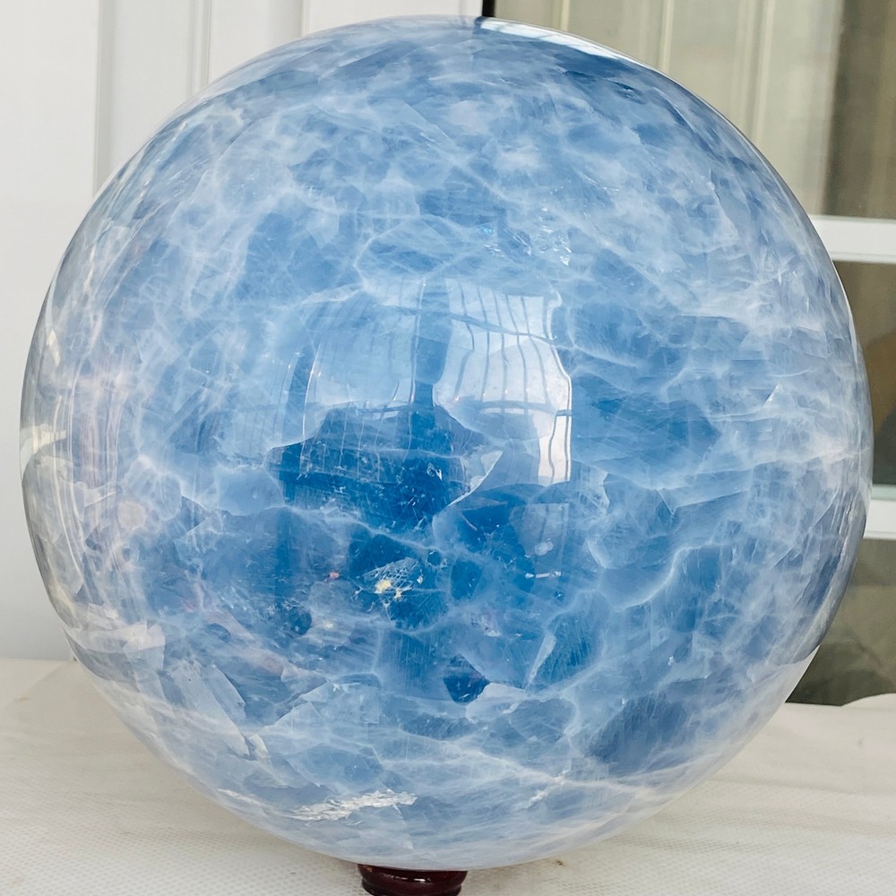 21240G Natural Blue Celestite Crystal Sphere Ball Healing Madagascar