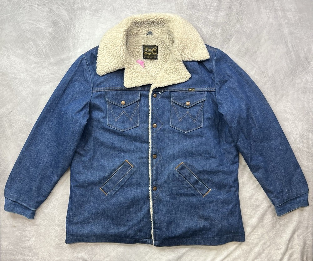 Vintage 70s 80s Wrangler Wrange Barn Coat XL Denim Sherpa Lined Jacket USA made