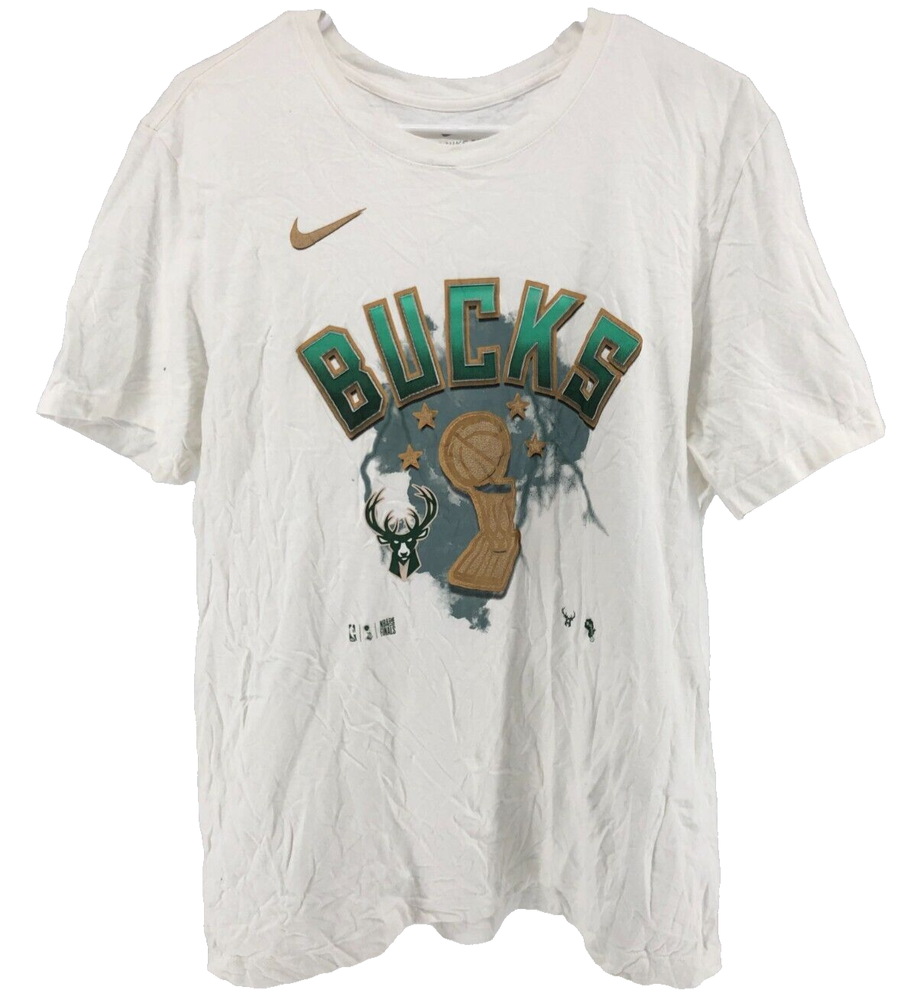 Nike NBA Milwaukee Bucks Basketball Short Sleeve T-Shirt Men's Size Large White
