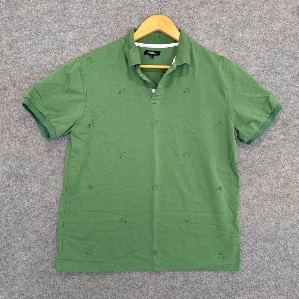 Malbon Golf Polo Shirt Mens Medium Embroidered All Over Logo Print Pique Button
