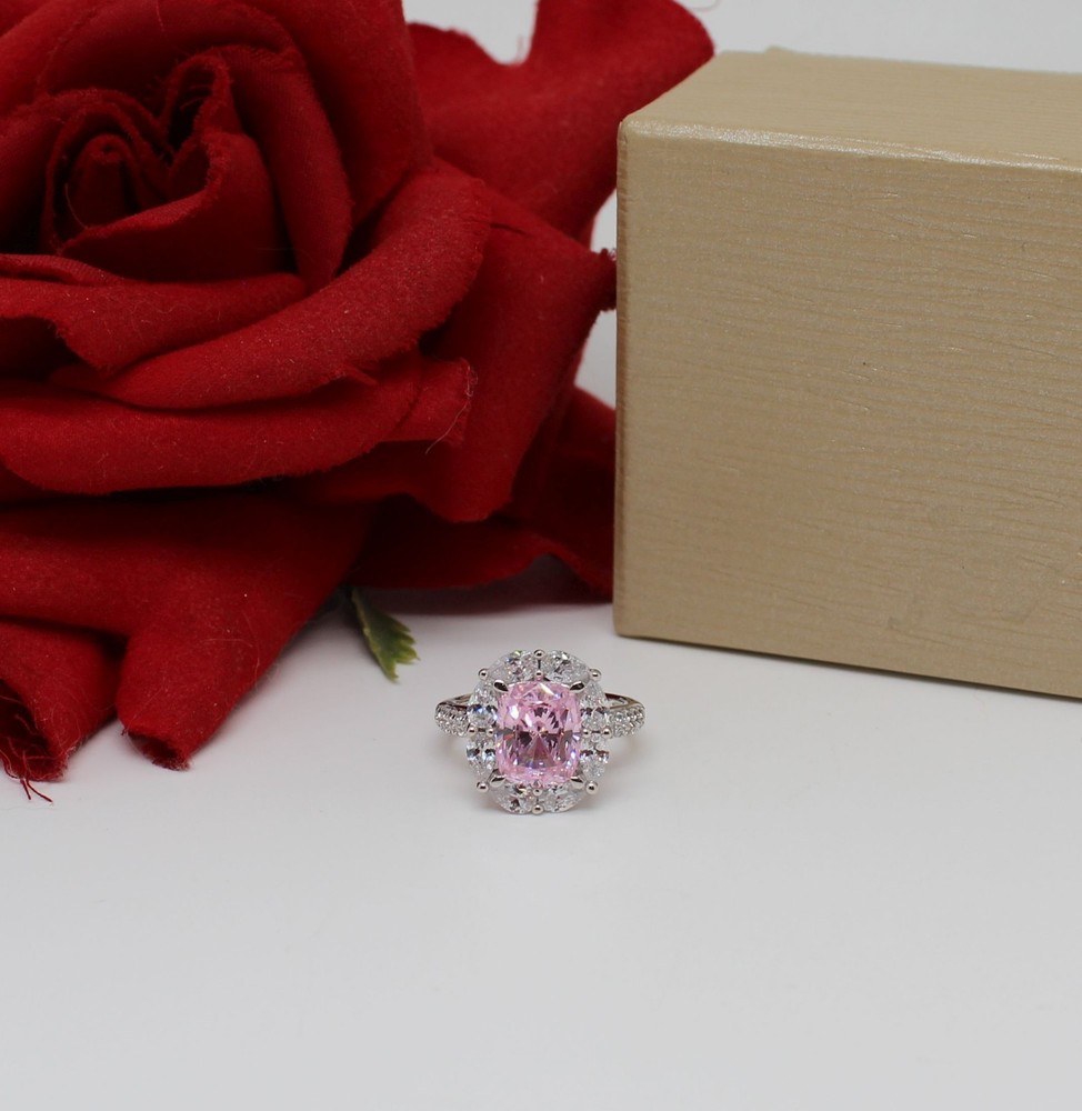 Sterling Silver JTV Pink & White CZ Cocktail Ring Size 6 5.32g Supports Cat Rescue