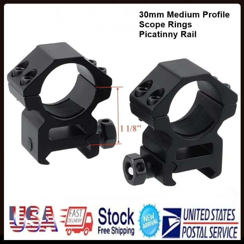 2Pcs 30mm Medium Profile Scope Rings for 20mm Picatinny Weaver Rail Mount