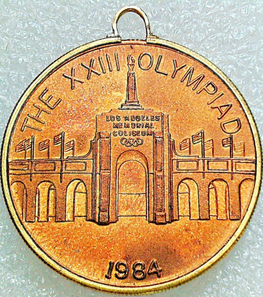1984 Los Angeles Coliseum - Olympic Torch Bearer - Bronze Round Coin Souvenir