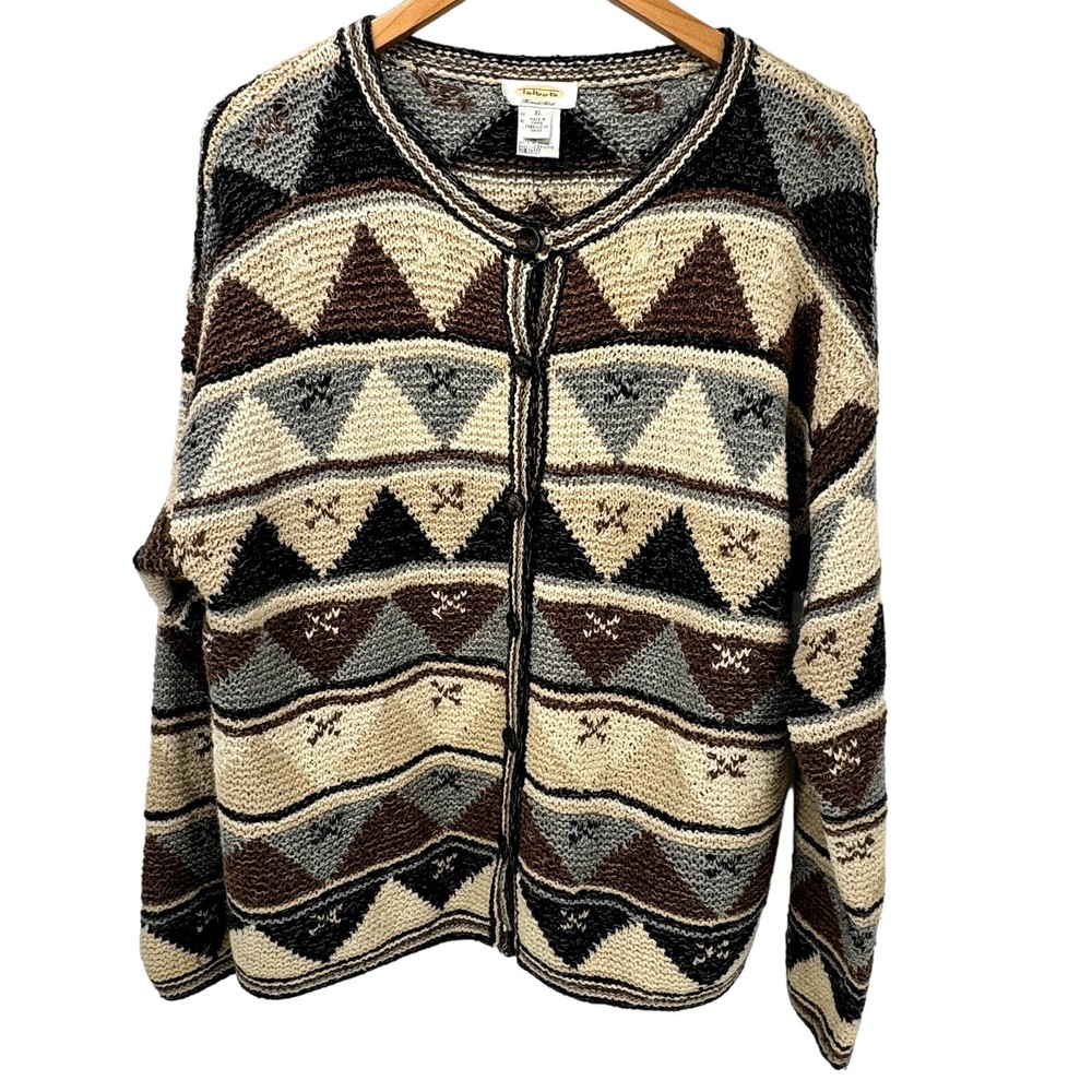 Talbots Cardigan Sweater Womens XL Hand Knit Button Up Vintage Grandpacore Brown