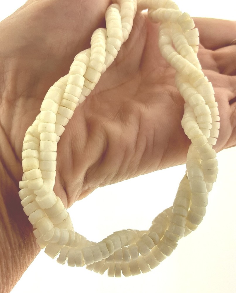 Vintage Puka Shell Hawaiian Necklace Twisted 3 Strand 18 inch