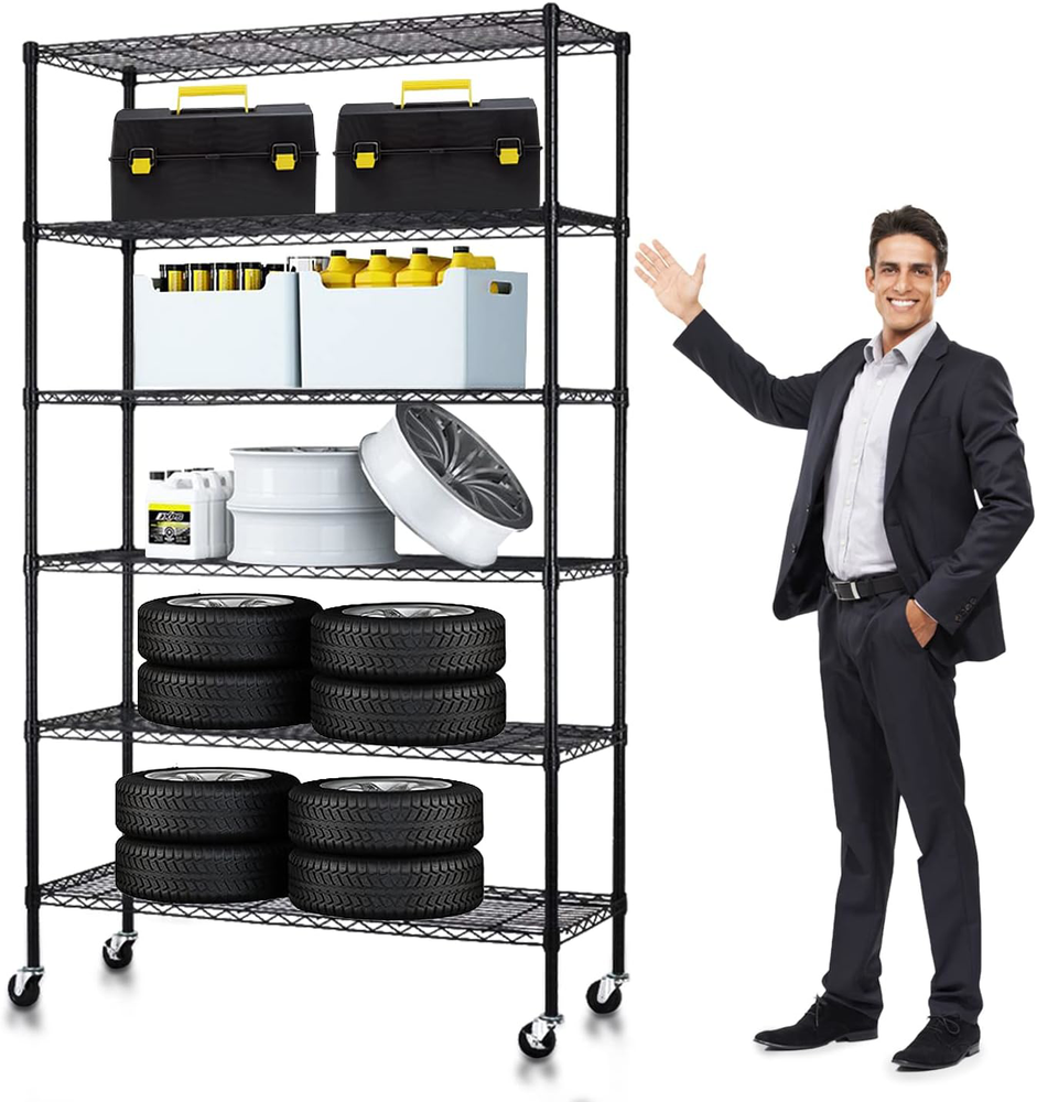 6 Tier Shelf Adjustable Heavy Duty 2100Lbs Capacity Metal Storage Shelves on for