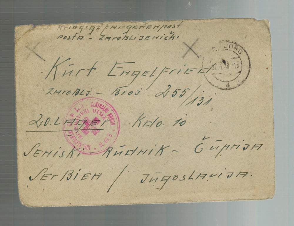 1946 Edelsberg Germany to Yugoslavia Prisoner of War Camp POW Cover Red Cross