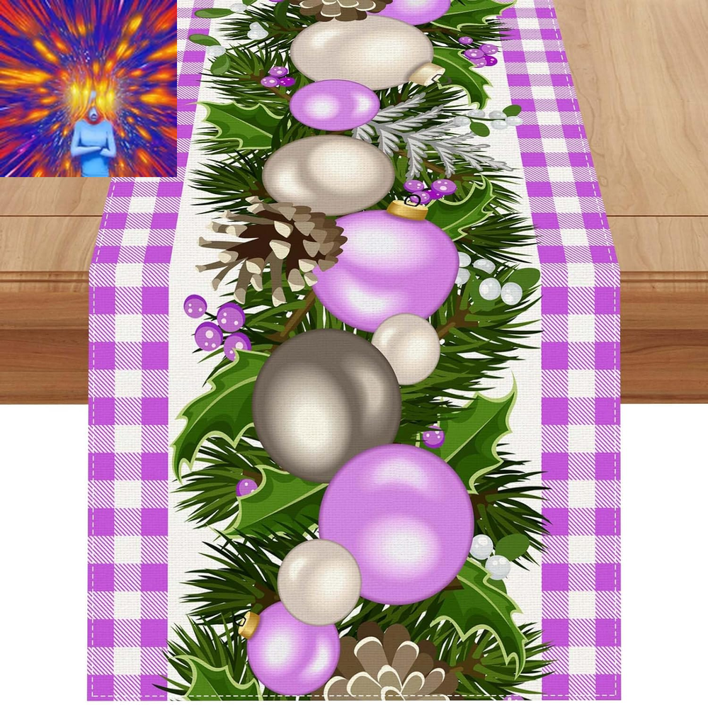 Linen Purple and White Buffalo Check Plaid Christmas Table Runner 72 Inches Long