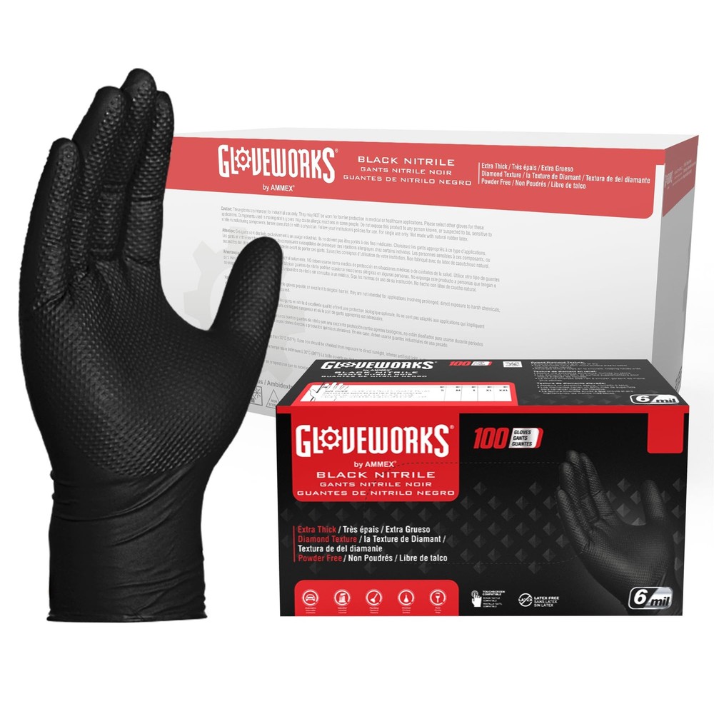 Heavy-Duty Black Nitrile Gloves 6 Mil Latex-Free Textured Grip