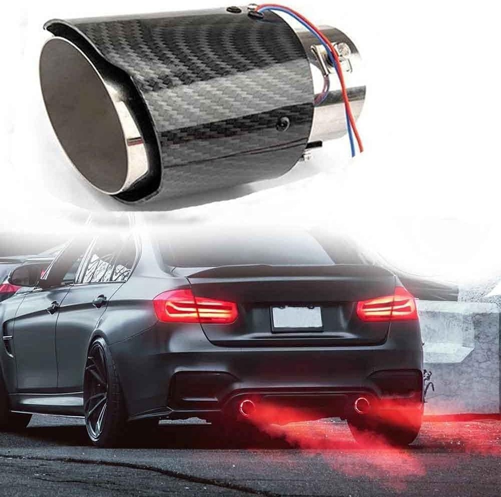 Car Modified LED Luminous Muffler Tip Tail Pipe Carbon Fiber Curved Universal