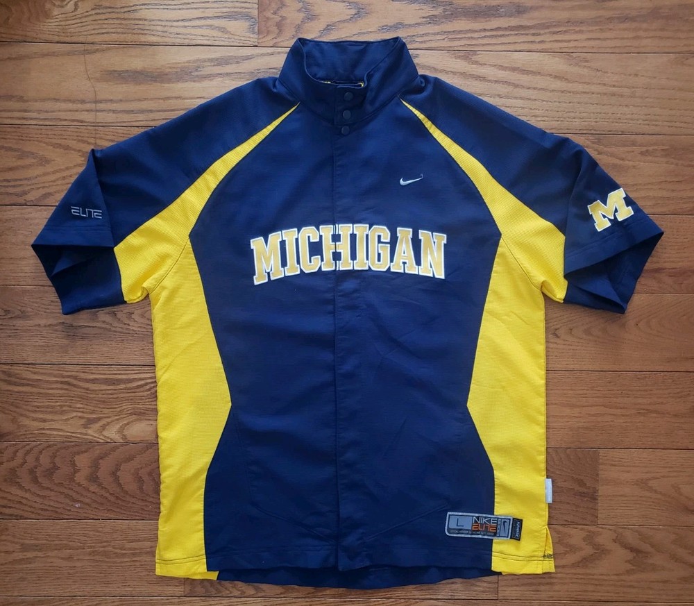 Vintage Nike Elite Michigan Wolverines Basketball Snap Jacket Large Y2K Warm Up