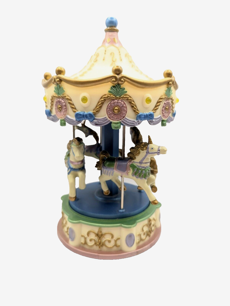 🔥Vintage Carousel Merry Go Round 4-Horse Musical Box 1980s Home Decor RARE