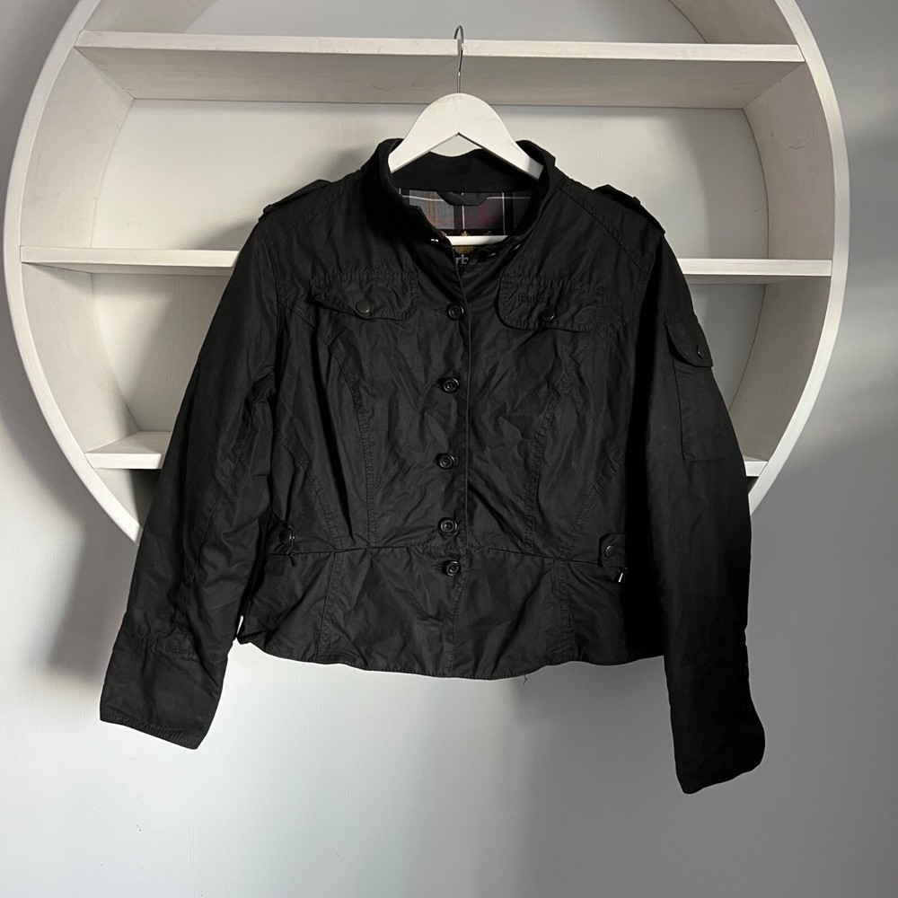 Women's BARBOUR L2007 SHORT SHAPED PERLUM Waxed Black Jacket UK 14 / US 10