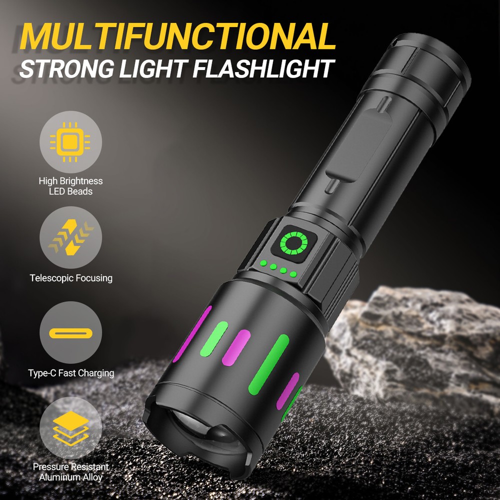 LED Bulb Super-Bright Military Camping Outdoor Flashlight USB Rechargeable Torch