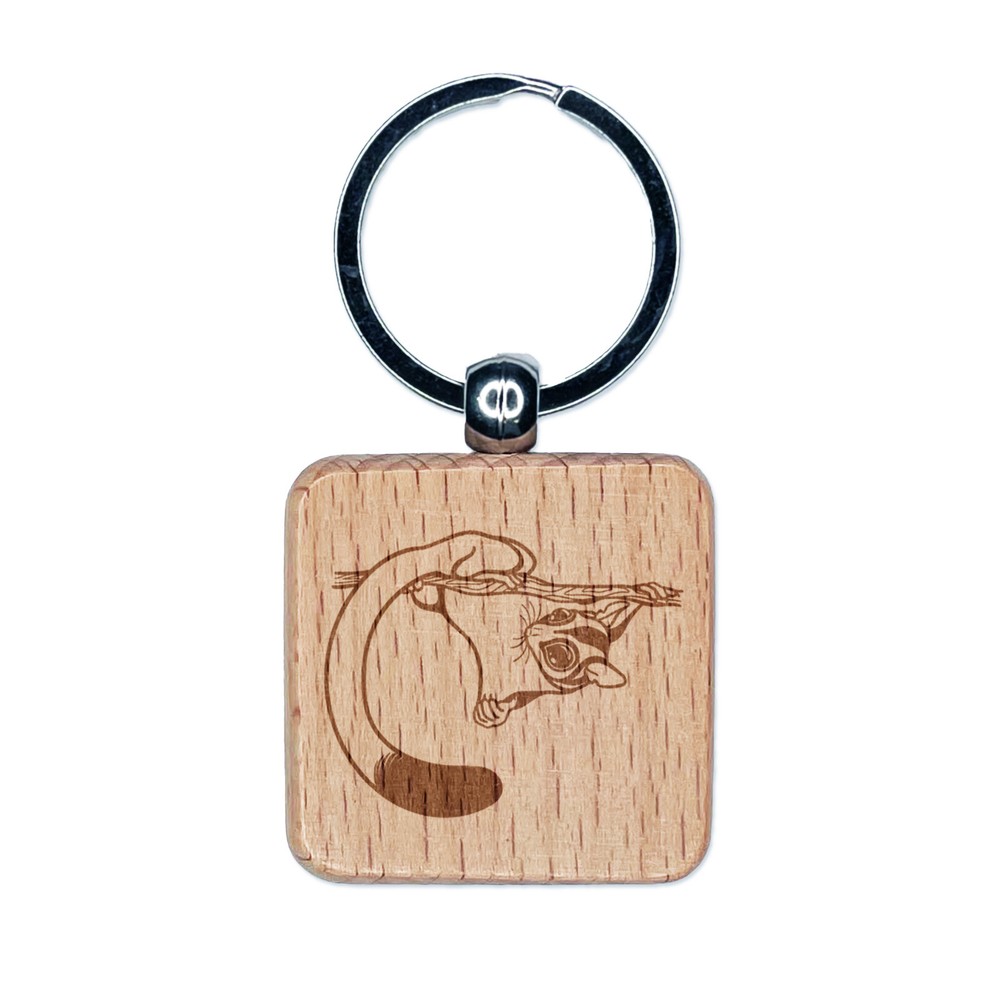 Playful Sugar Glider Engraved Wooden Keychain Charm with Hanging Design